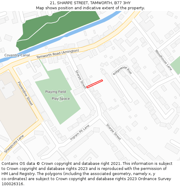 21, SHARPE STREET, TAMWORTH, B77 3HY: Location map and indicative extent of plot