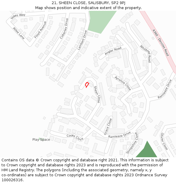 21, SHEEN CLOSE, SALISBURY, SP2 9PJ: Location map and indicative extent of plot