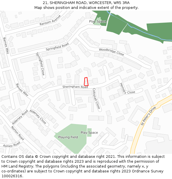 21, SHERINGHAM ROAD, WORCESTER, WR5 3RA: Location map and indicative extent of plot