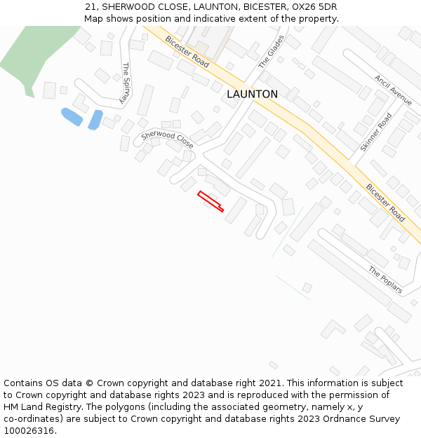 21, SHERWOOD CLOSE, LAUNTON, BICESTER, OX26 5DR: Location map and indicative extent of plot