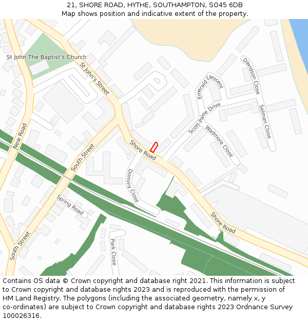 21, SHORE ROAD, HYTHE, SOUTHAMPTON, SO45 6DB: Location map and indicative extent of plot