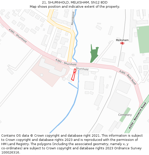 21, SHURNHOLD, MELKSHAM, SN12 8DD: Location map and indicative extent of plot