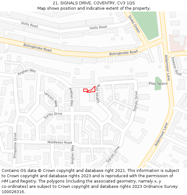 21, SIGNALS DRIVE, COVENTRY, CV3 1QS: Location map and indicative extent of plot
