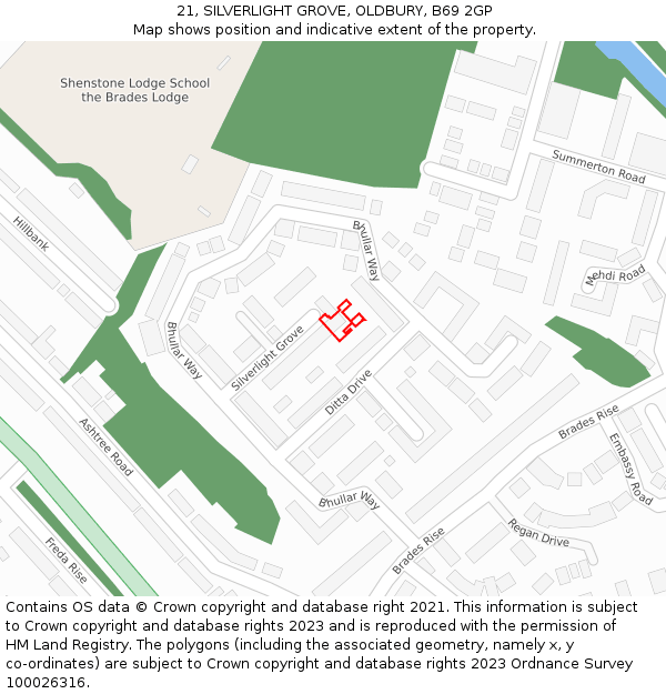 21, SILVERLIGHT GROVE, OLDBURY, B69 2GP: Location map and indicative extent of plot