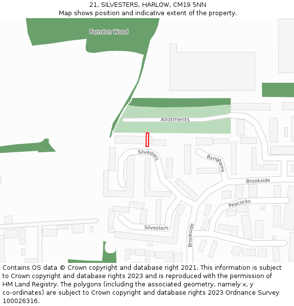 21, SILVESTERS, HARLOW, CM19 5NN: Location map and indicative extent of plot