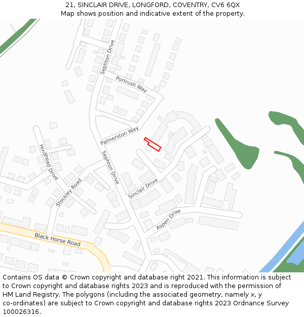 21, SINCLAIR DRIVE, LONGFORD, COVENTRY, CV6 6QX: Location map and indicative extent of plot