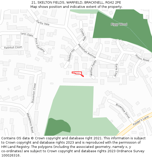 21, SKELTON FIELDS, WARFIELD, BRACKNELL, RG42 2PE: Location map and indicative extent of plot