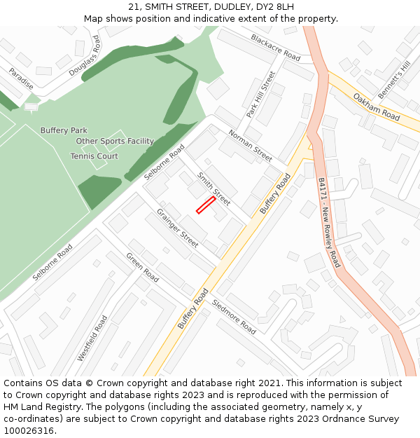 21, SMITH STREET, DUDLEY, DY2 8LH: Location map and indicative extent of plot