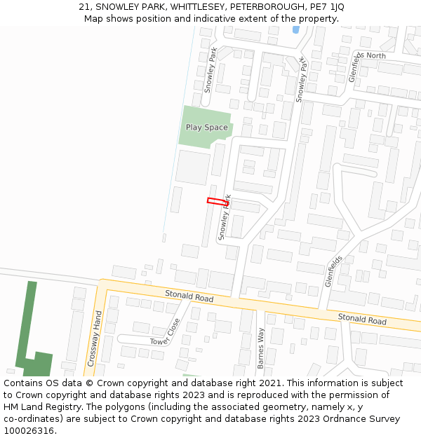 21, SNOWLEY PARK, WHITTLESEY, PETERBOROUGH, PE7 1JQ: Location map and indicative extent of plot