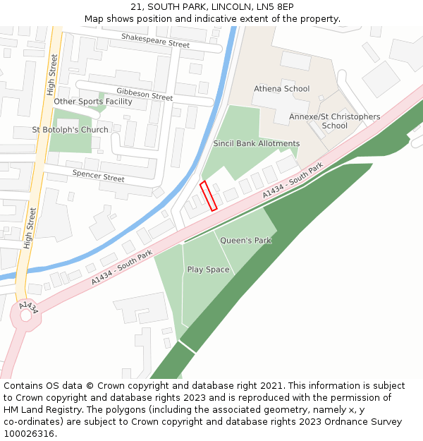 21, SOUTH PARK, LINCOLN, LN5 8EP: Location map and indicative extent of plot