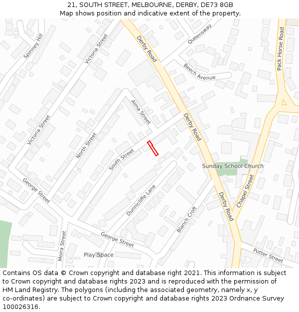 21, SOUTH STREET, MELBOURNE, DERBY, DE73 8GB: Location map and indicative extent of plot