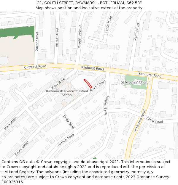 21, SOUTH STREET, RAWMARSH, ROTHERHAM, S62 5RF: Location map and indicative extent of plot