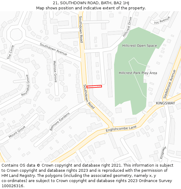 21, SOUTHDOWN ROAD, BATH, BA2 1HJ: Location map and indicative extent of plot