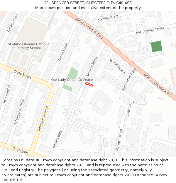 21, SPENCER STREET, CHESTERFIELD, S40 4SD: Location map and indicative extent of plot