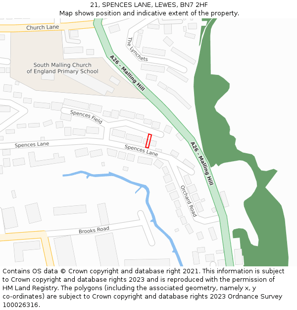 21, SPENCES LANE, LEWES, BN7 2HF: Location map and indicative extent of plot