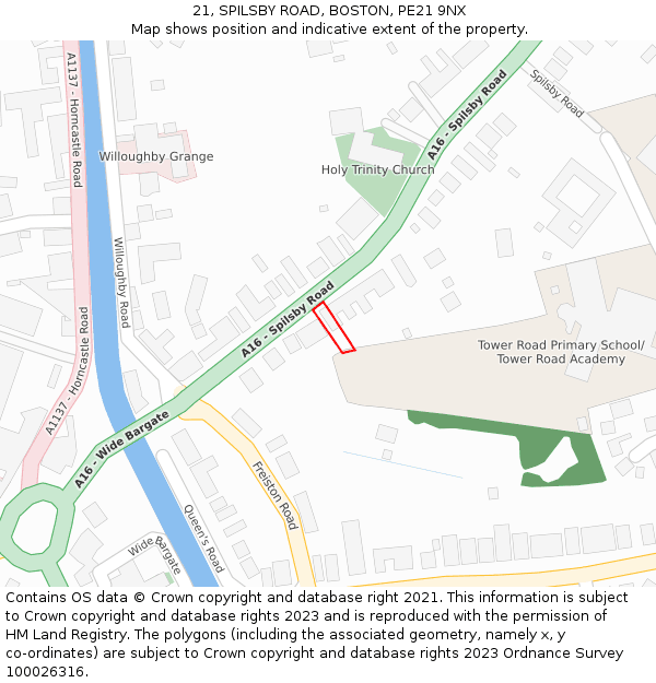 21, SPILSBY ROAD, BOSTON, PE21 9NX: Location map and indicative extent of plot