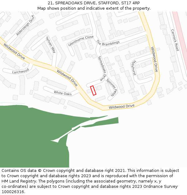 21, SPREADOAKS DRIVE, STAFFORD, ST17 4RP: Location map and indicative extent of plot