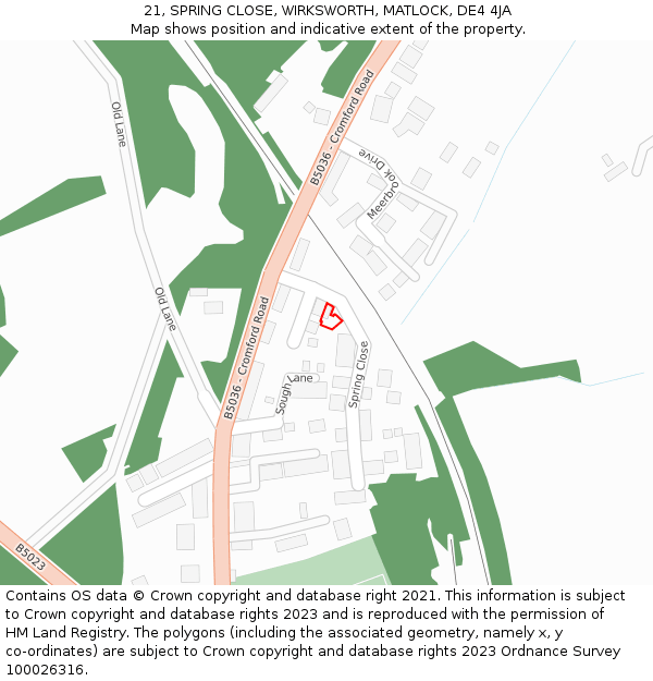 21, SPRING CLOSE, WIRKSWORTH, MATLOCK, DE4 4JA: Location map and indicative extent of plot
