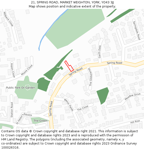 21, SPRING ROAD, MARKET WEIGHTON, YORK, YO43 3JJ: Location map and indicative extent of plot