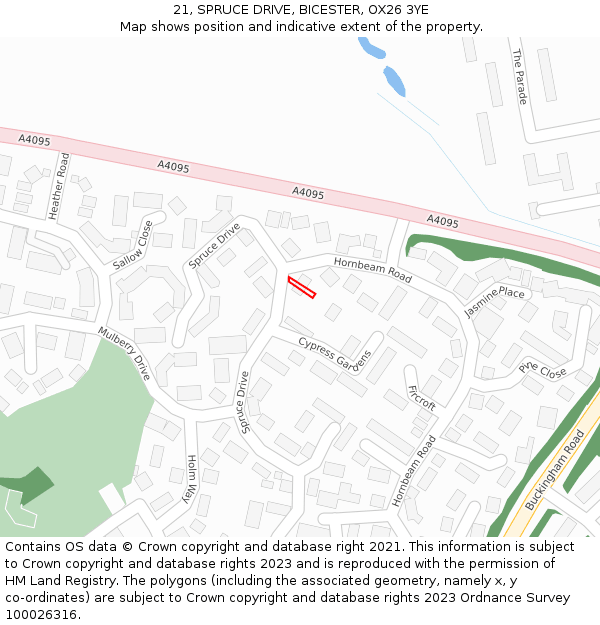 21, SPRUCE DRIVE, BICESTER, OX26 3YE: Location map and indicative extent of plot