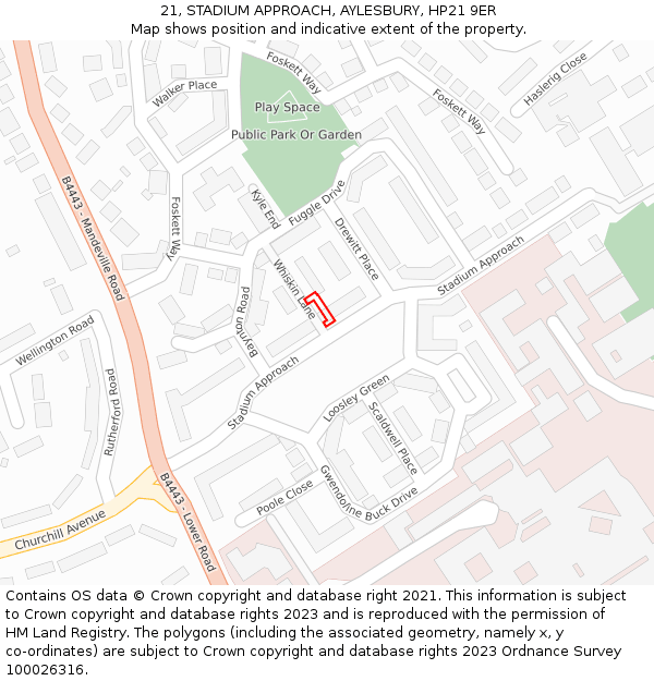 21, STADIUM APPROACH, AYLESBURY, HP21 9ER: Location map and indicative extent of plot