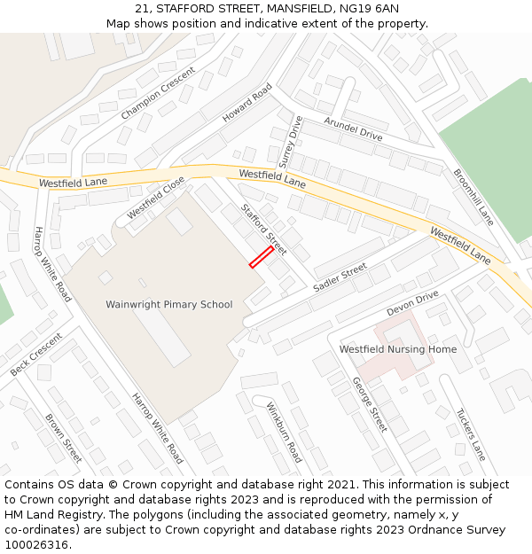 21, STAFFORD STREET, MANSFIELD, NG19 6AN: Location map and indicative extent of plot
