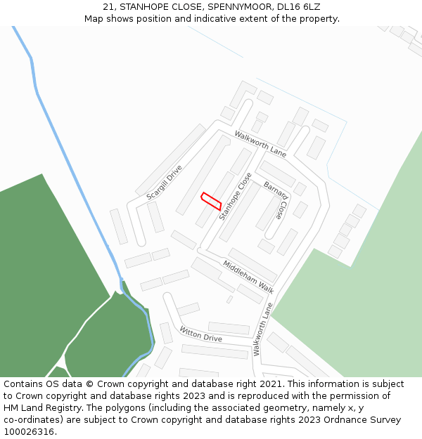 21, STANHOPE CLOSE, SPENNYMOOR, DL16 6LZ: Location map and indicative extent of plot
