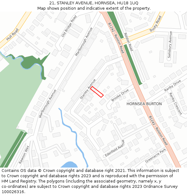 21, STANLEY AVENUE, HORNSEA, HU18 1UQ: Location map and indicative extent of plot