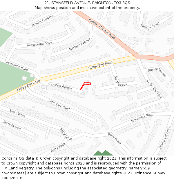 21, STANSFELD AVENUE, PAIGNTON, TQ3 3QS: Location map and indicative extent of plot