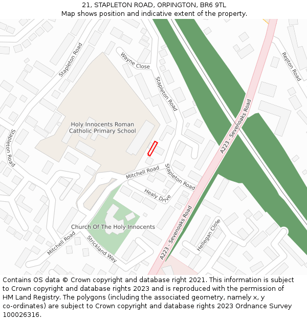 21, STAPLETON ROAD, ORPINGTON, BR6 9TL: Location map and indicative extent of plot
