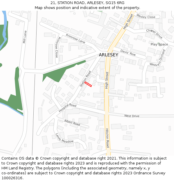 21, STATION ROAD, ARLESEY, SG15 6RG: Location map and indicative extent of plot