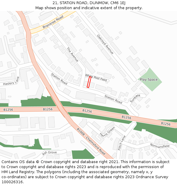 21, STATION ROAD, DUNMOW, CM6 1EJ: Location map and indicative extent of plot