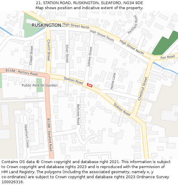 21, STATION ROAD, RUSKINGTON, SLEAFORD, NG34 9DE: Location map and indicative extent of plot