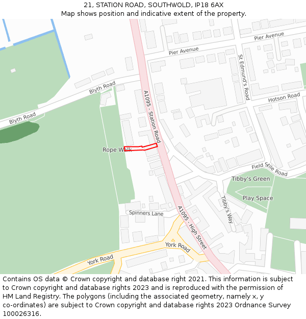 21, STATION ROAD, SOUTHWOLD, IP18 6AX: Location map and indicative extent of plot