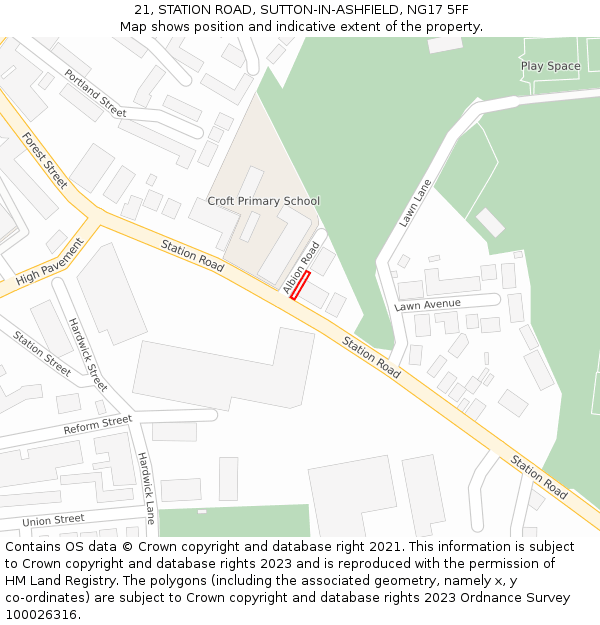 21, STATION ROAD, SUTTON-IN-ASHFIELD, NG17 5FF: Location map and indicative extent of plot