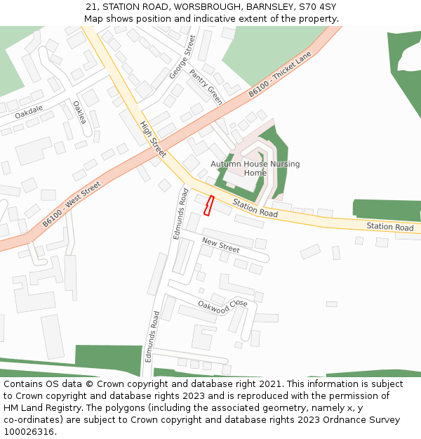 21, STATION ROAD, WORSBROUGH, BARNSLEY, S70 4SY: Location map and indicative extent of plot