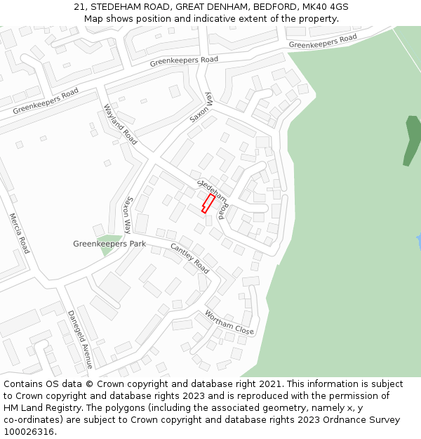 21, STEDEHAM ROAD, GREAT DENHAM, BEDFORD, MK40 4GS: Location map and indicative extent of plot