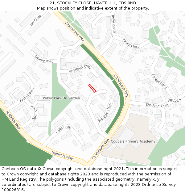 21, STOCKLEY CLOSE, HAVERHILL, CB9 0NB: Location map and indicative extent of plot