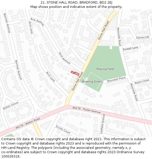21, STONE HALL ROAD, BRADFORD, BD2 2EJ: Location map and indicative extent of plot