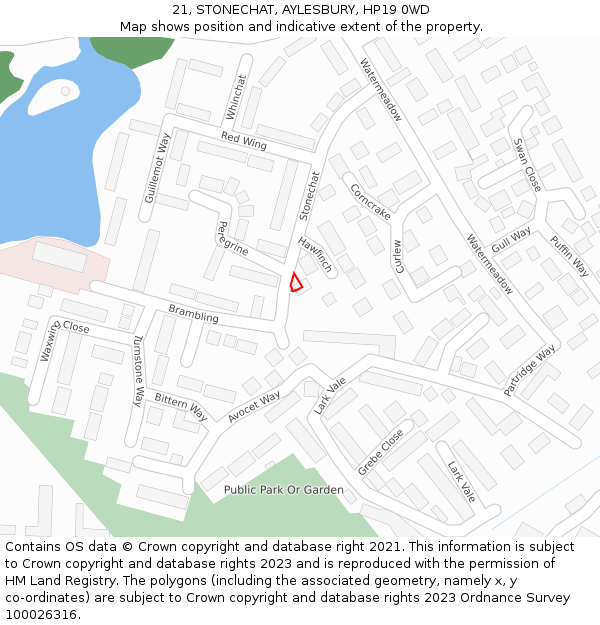 21, STONECHAT, AYLESBURY, HP19 0WD: Location map and indicative extent of plot