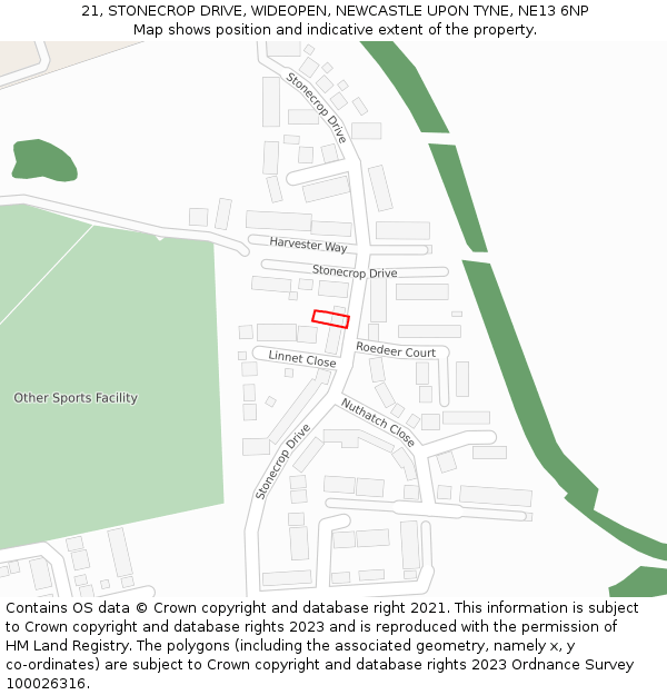 21, STONECROP DRIVE, WIDEOPEN, NEWCASTLE UPON TYNE, NE13 6NP: Location map and indicative extent of plot