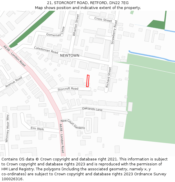 21, STORCROFT ROAD, RETFORD, DN22 7EG: Location map and indicative extent of plot
