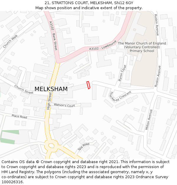 21, STRATTONS COURT, MELKSHAM, SN12 6GY: Location map and indicative extent of plot