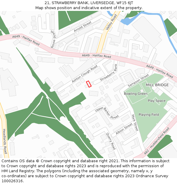 21, STRAWBERRY BANK, LIVERSEDGE, WF15 6JT: Location map and indicative extent of plot