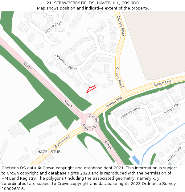 21, STRAWBERRY FIELDS, HAVERHILL, CB9 9DR: Location map and indicative extent of plot