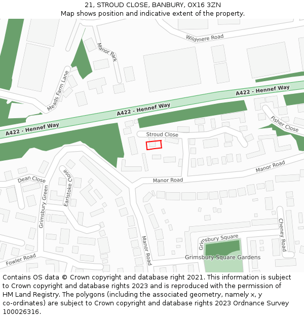 21, STROUD CLOSE, BANBURY, OX16 3ZN: Location map and indicative extent of plot