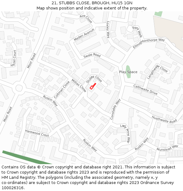 21, STUBBS CLOSE, BROUGH, HU15 1GN: Location map and indicative extent of plot