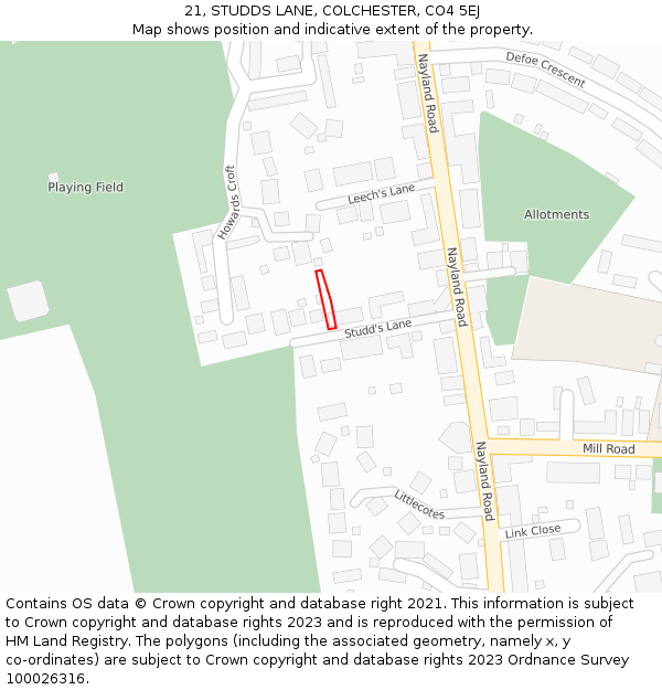 21, STUDDS LANE, COLCHESTER, CO4 5EJ: Location map and indicative extent of plot