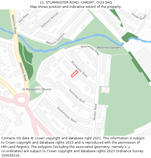21, STURMINSTER ROAD, CARDIFF, CF23 5AQ: Location map and indicative extent of plot