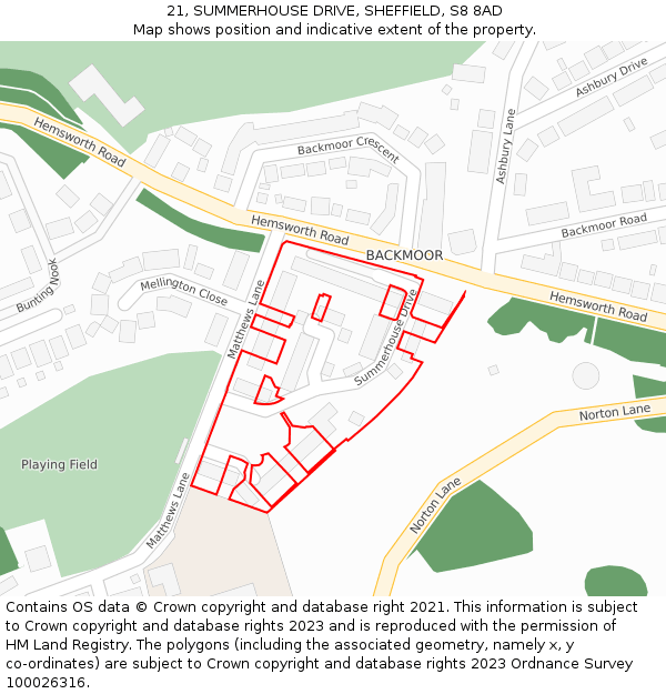 21, SUMMERHOUSE DRIVE, SHEFFIELD, S8 8AD: Location map and indicative extent of plot